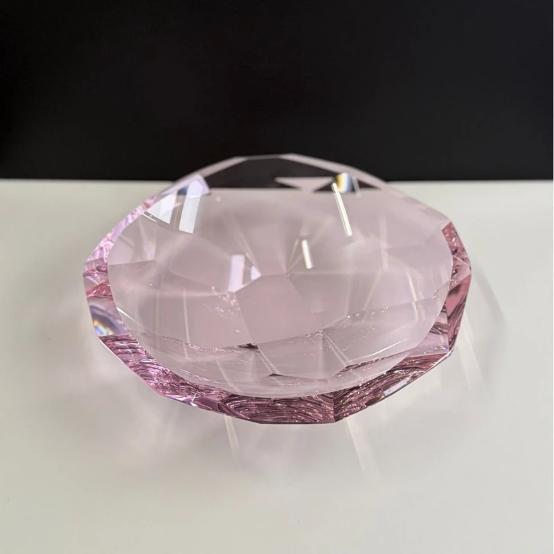 Geometric creative pink crystal glass fruit plate light luxury living room dried fruit household candy home storage ornament