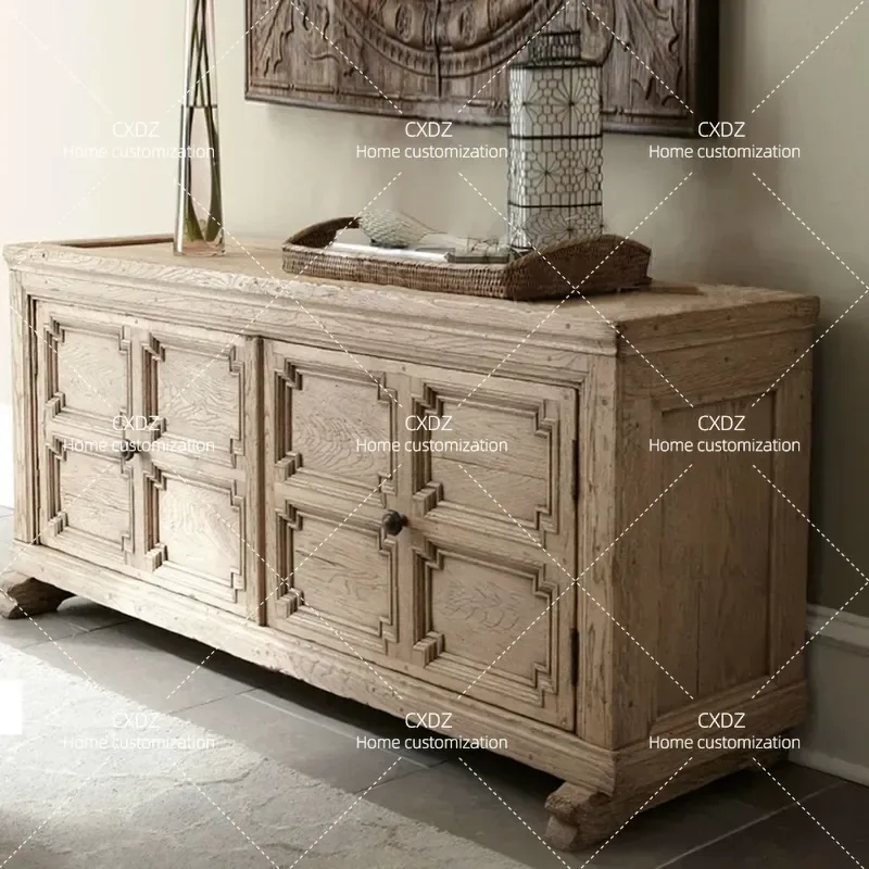 American country solid wood TV cabinet small apartment living room French retro log Japanese entrance cabinet dining side