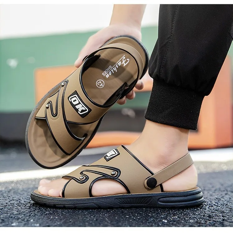 

Мужские сандалии 2025 года, новая пляжная летняя верхняя одежда с толстой подошвой, противоскользящая и износостойкая обувь двойного назначения для папы, мужские сандалии