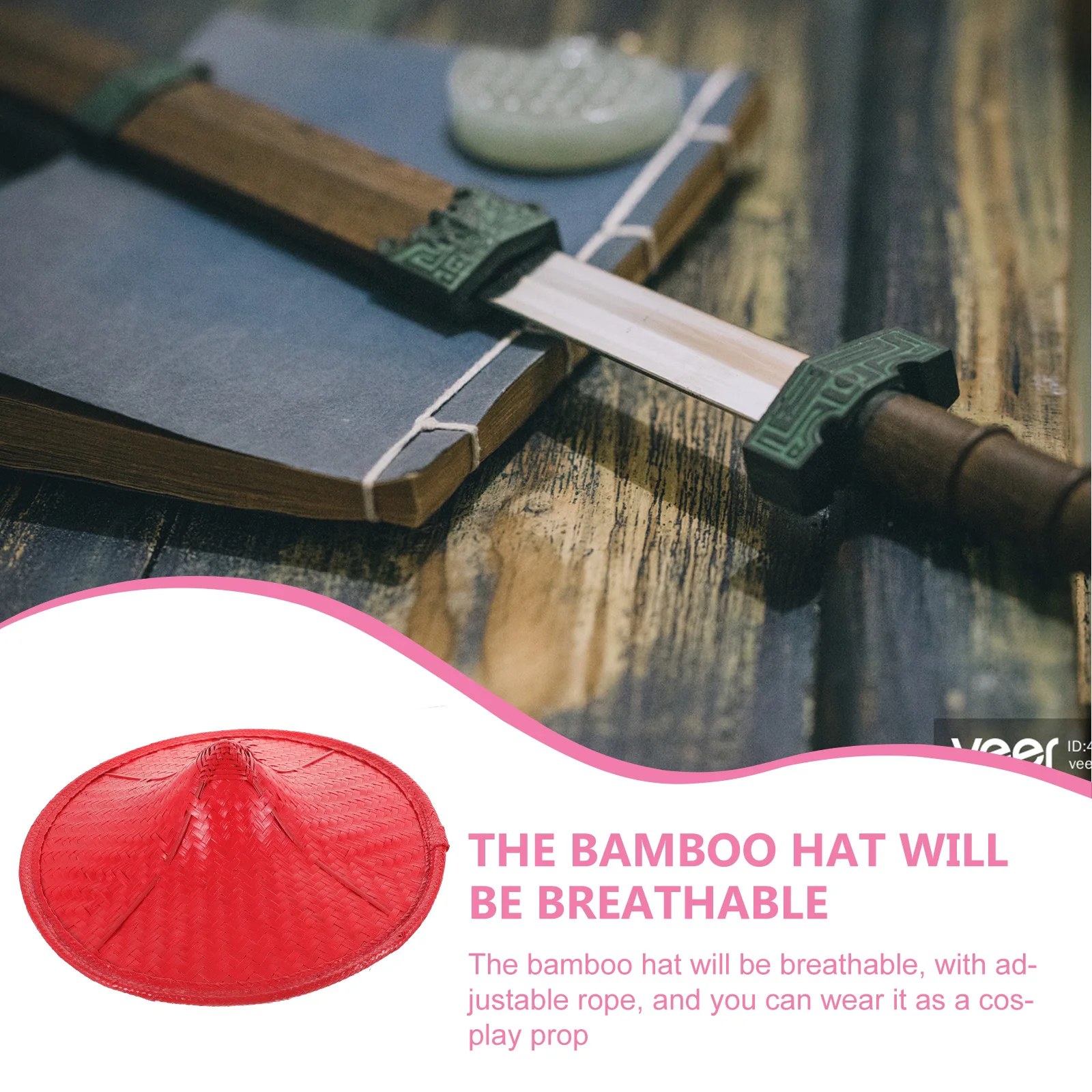 

Bamboo Hat Weaving Oriental Japanese Conical Samurai Decorative Hats for Cosplay Party Stage Performance Lightweight Portable