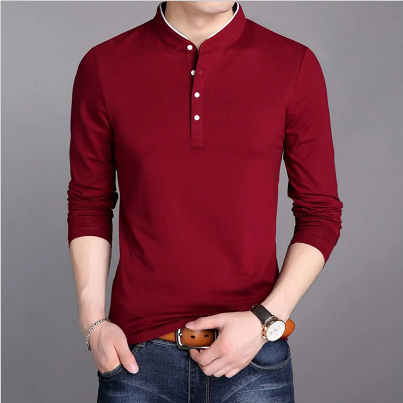 Long-sleeved T-shirt Stand-up Collar Base Shirt Man Spring New Fashionable Comfortable Korean Loose Casual Solid Simple