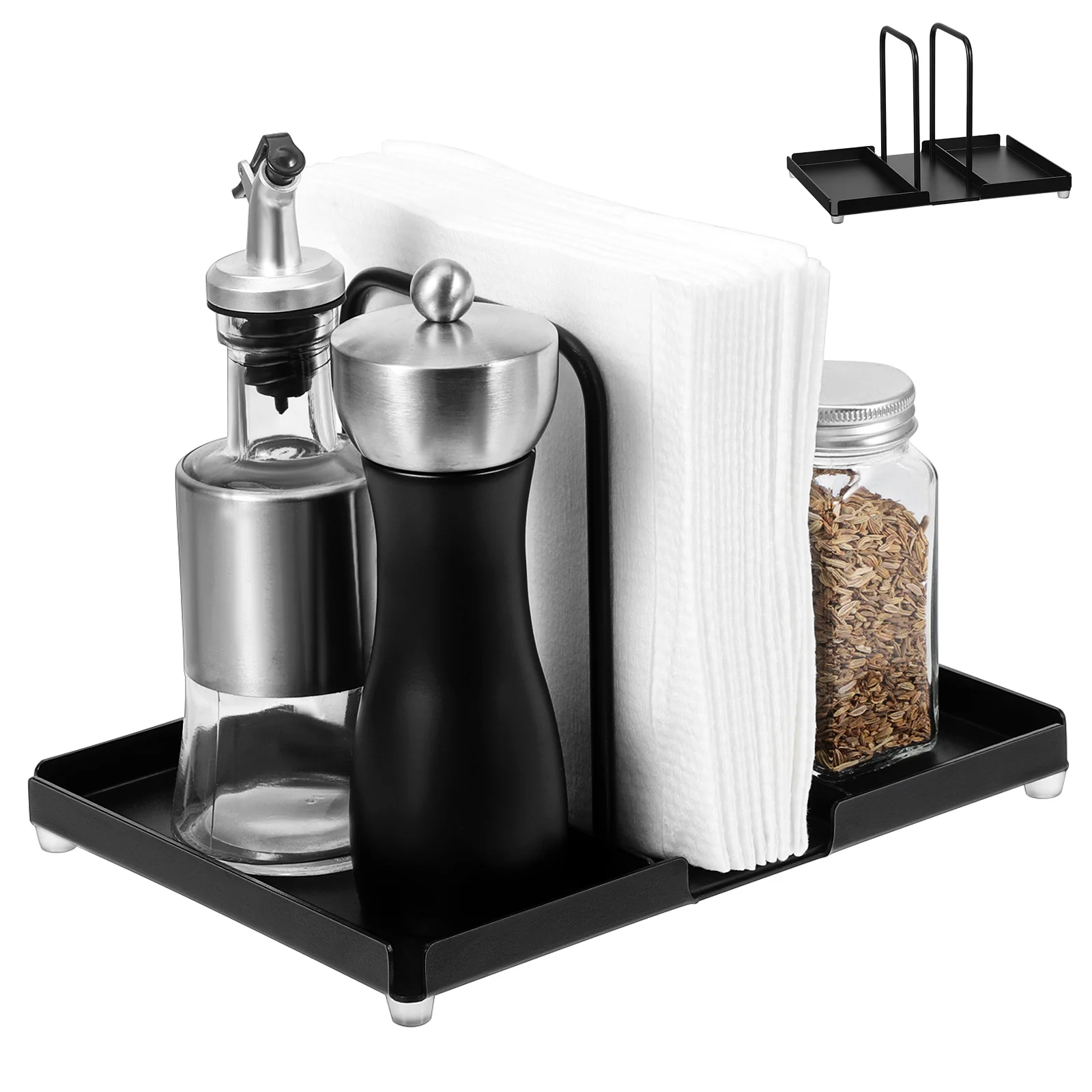 Modern Aluminum Napkin Rack Kitchen Organizer Spice Holder Condiment Caddy Vertical Storage Shelf Countertop Decor Flat Bottom