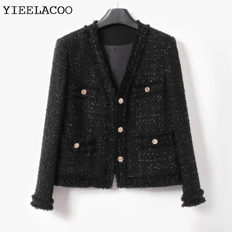 

Black Tweed Jacket Casual Small Fragrant One-Piece Spring / Autumn Women's Coat spring / autumn classic ladies top