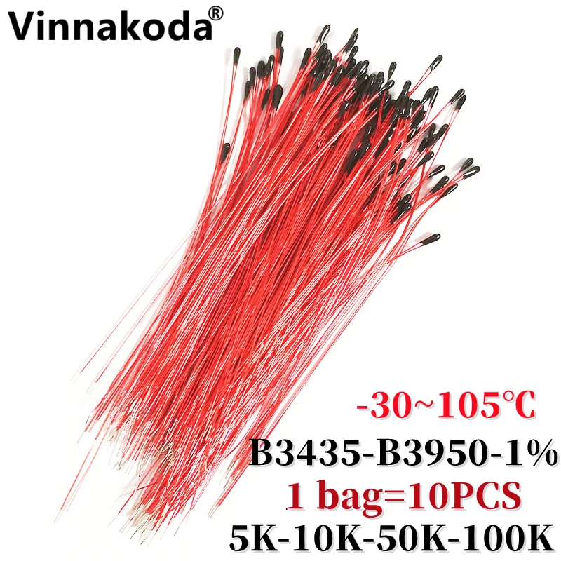 Drut emaliowany termistor NTC MF52B103F 3950 wysoka precyzja 1% 5K 10K 50K 100K wartość B 3950 L80MM 10 sztuk