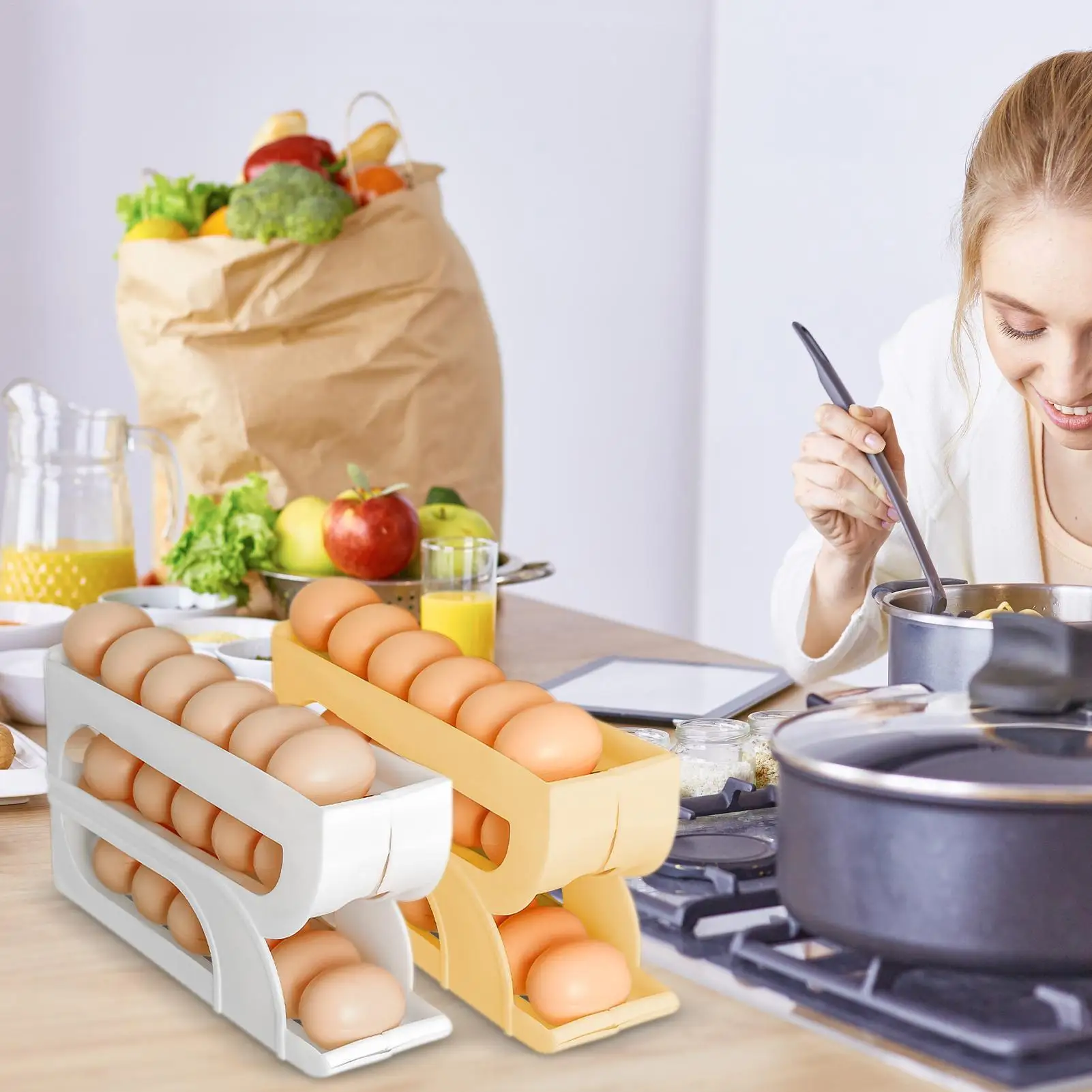 Automatic Egg Roller New Household Kitchen Dedicated Egg Roller Rack Space Saving Large Capacity Egg Organiser Rack Food Holder