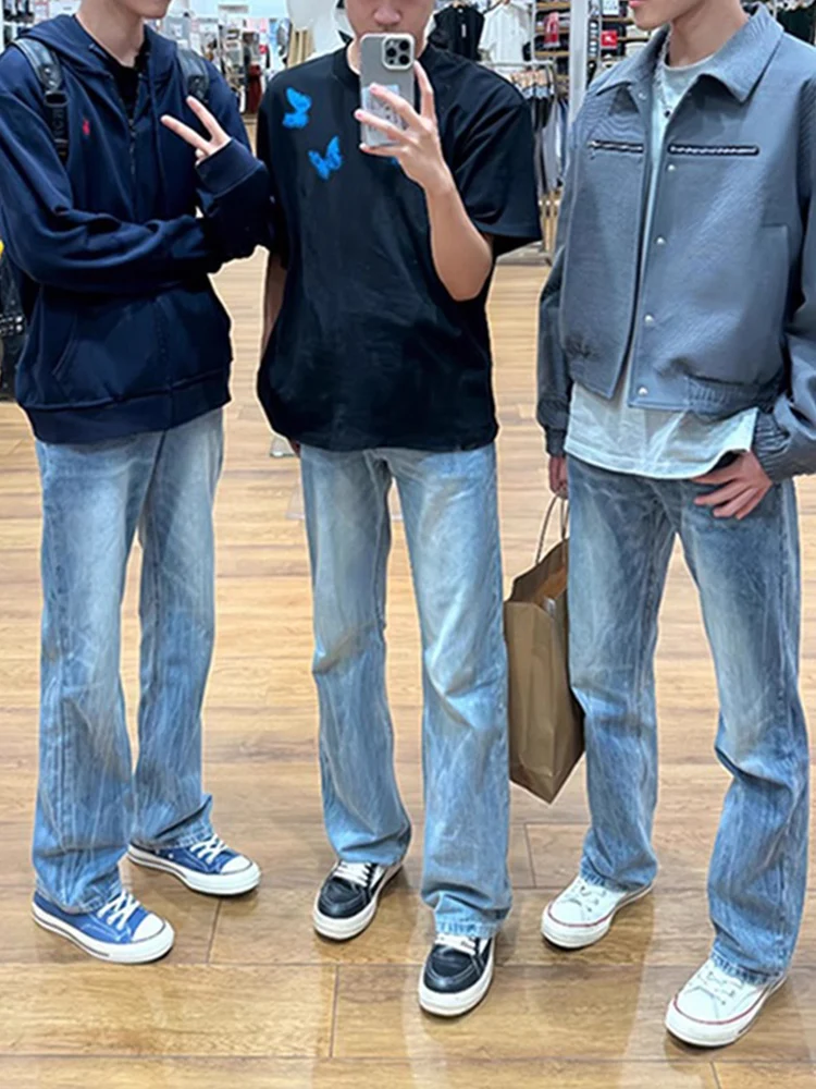 

Мужские летние тонкие джинсы прямого кроя в американском стиле, повседневные длинные брюки с принтом «Гром», для подростков и молодежи