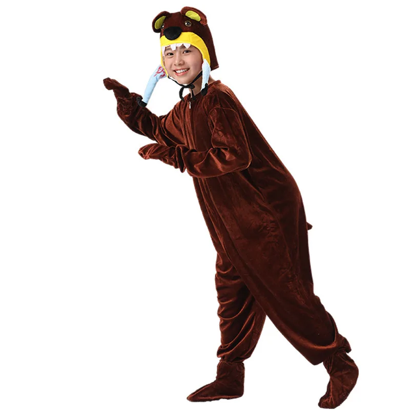 Man-eating Bear Onesie Set with Brown Bear Hat and Foot Cover Children's Animal Costume Doll Jumpsuit