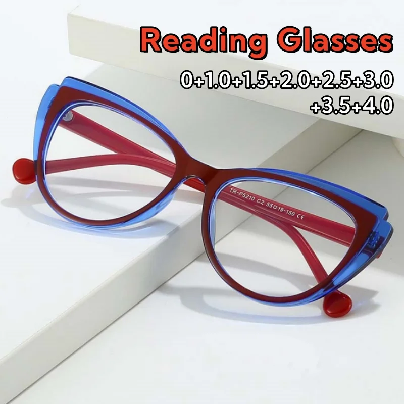 

Luxury Fashionable Cat-eye TR90 Reading Glasses Women and Men Personality Comfortable Blue Light Blocking Eyeglasses 0 To +4.0
