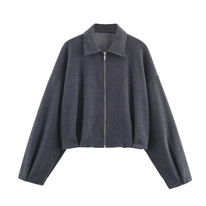 

Женские короткие куртки, пальто, модные пальто с отложным воротником на молнии и длинными рукавами, повседневная женская верхняя одежда, шикарные топы ﻿