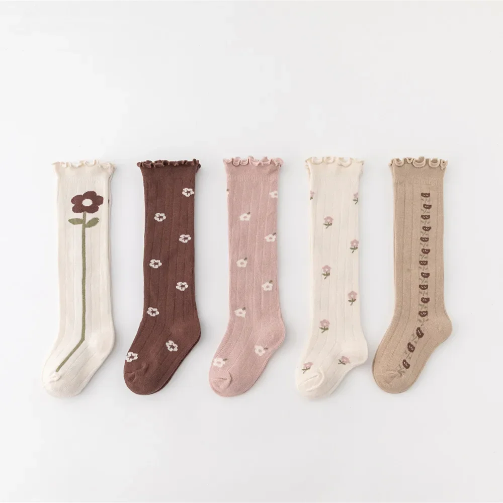 Autumn Winter Korean Flower Striped Knee High Long Stockings Warm Thermal Leggings Socks Tights for Baby Girls