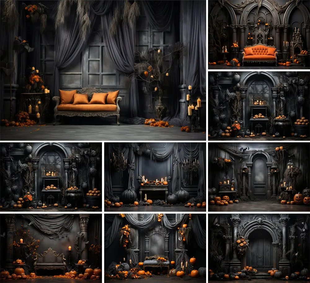 

Mehofond Photography Background Gothic Halloween Pumpkins Kids Birthday Party Cake Smash Portrait Decor Backdrop Photo Studio