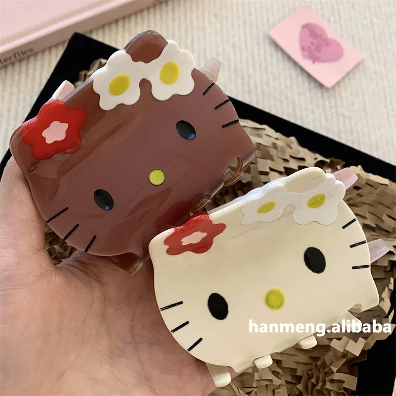 Sanrio ácido acético Hello Kitty Clip de agarre Hawaii dibujos animados Kitty gato piel negra tiburón Clip de agarre decoraciones para el cabello para niñas