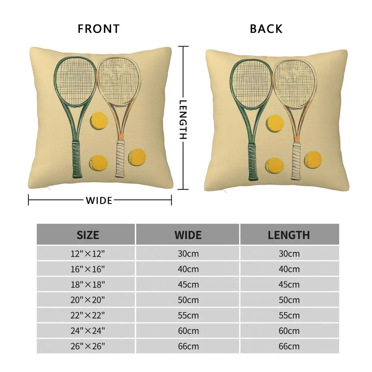 Tennis Ball Tennis Racket Square Pillowcase Polyester Linen Velvet Creative Zip Decorative Pillow Case Home Cushion Case