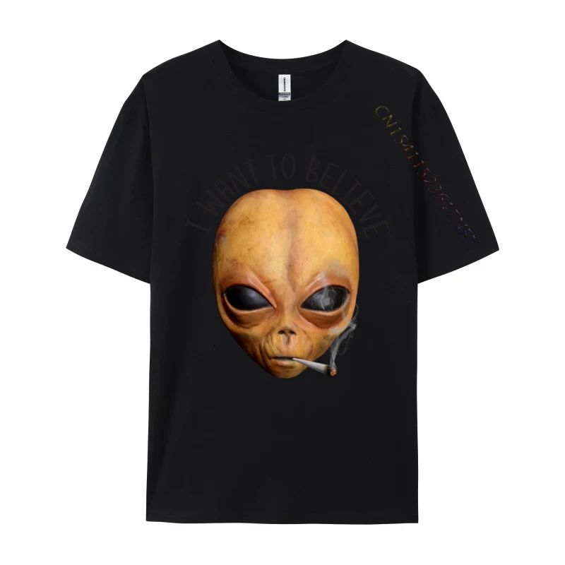 Funny Alien Smoking I Want To Believe Ufo Design Combed Cotton Men Tops Shirts Unique Men Tshirt Casual Tees New Coming