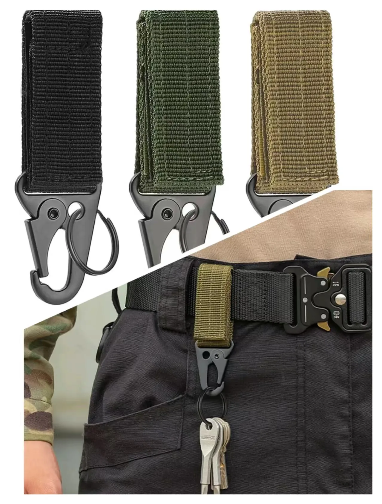 

2pcs Tactical Hanging Buckle Nylon Webbing Carabiner Belt Triangle Keychain for Outdoor Climbing Camping EDC Tool Accessory