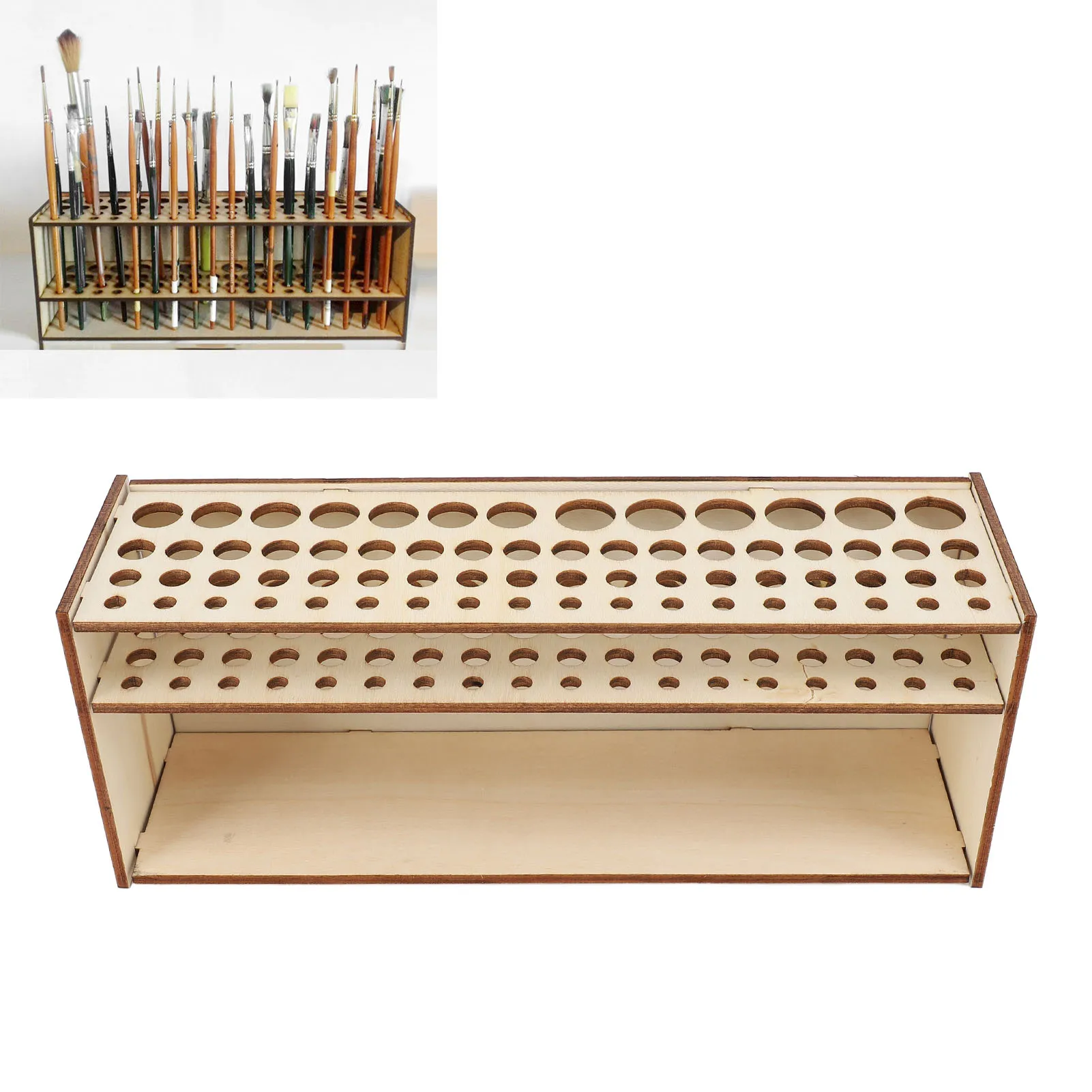 Wooden Paint Brush Holder Artist 67 Hole Detachable Paintbrush Rack Organizer for Pens Pencils Art Tools