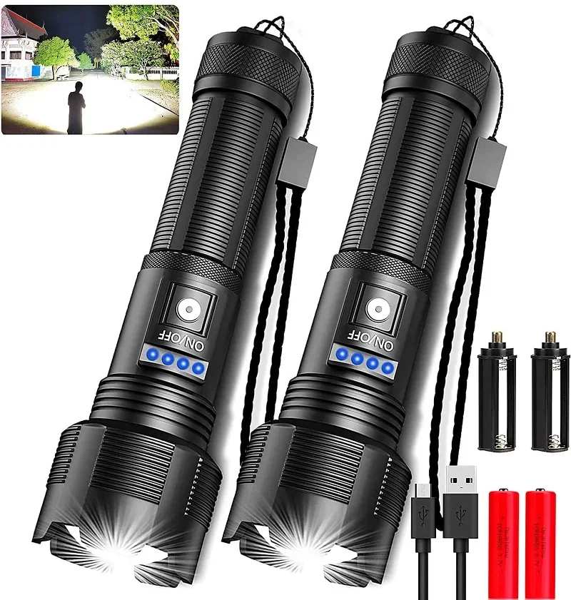 High lume Led Flashlight High Quality P70.2 P50.2 Tactical Hunting Torch Usb Rechargeable Zoomable Lantern 18650 AAA Battery