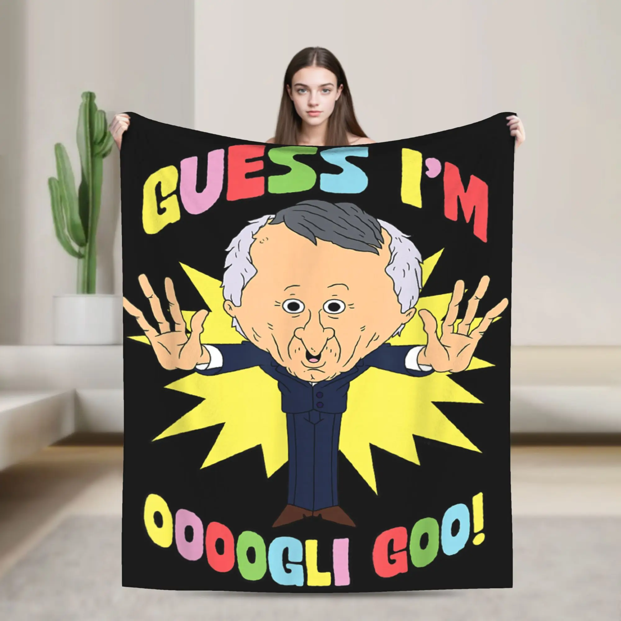 Manta cálida con amigos sonrientes, Mr. Boss Guess I'm Ooogli Goo, manta divertida de dibujos animados, colcha de franela para funda de sofá al aire libre