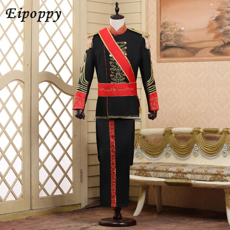 Dress Costume Performance Black and White Men's European Stage Drum Guard of Honor Costume Studio