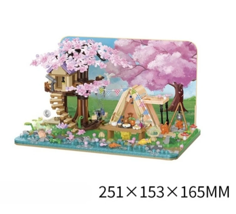 MOC التخييم شاطئ البحر عطلة اللبنات مجموعة شاطئ البرية فيلا شجرة البيت مع ضوء لتقوم بها بنفسك لعب للأطفال هدية عيد #5