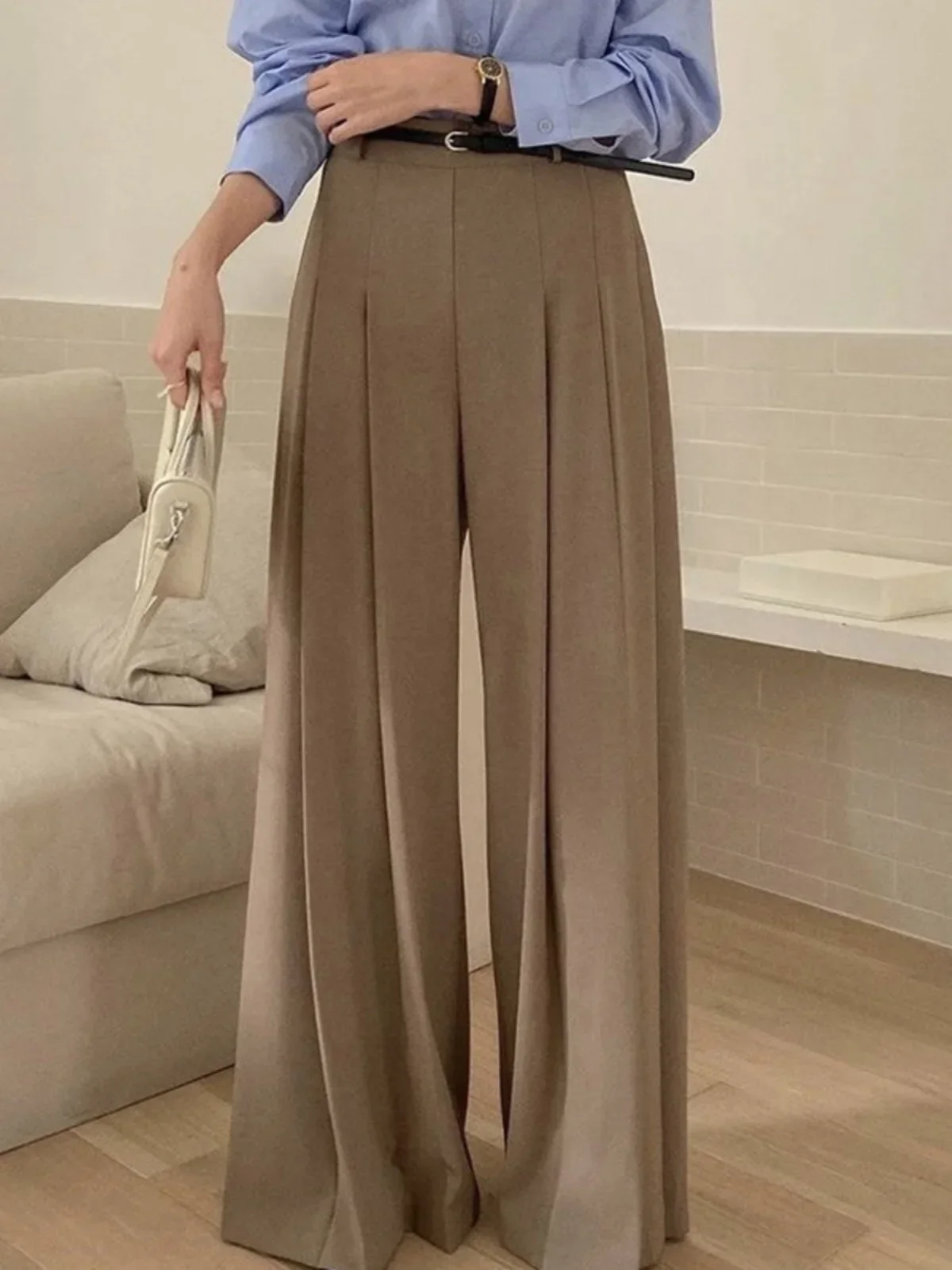 Spring New Sle Trousers for Women 2025  High Waist Pleated Design Draping Straight Loose Wide Leg Mopping Casual Pants