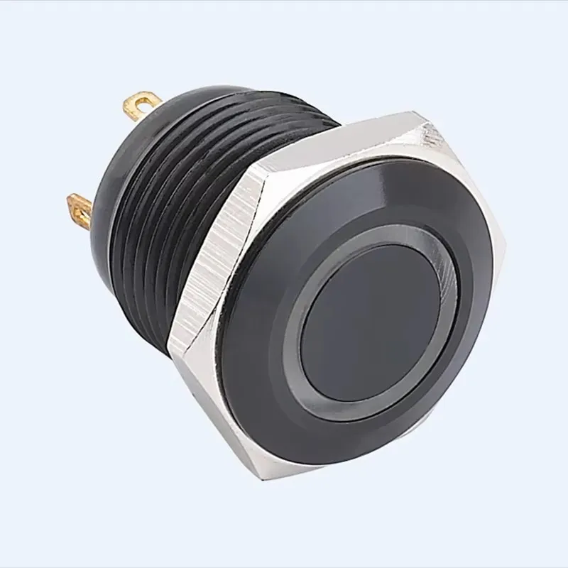 ELEWIND 16mm Black Anodized Aluminium Ring Illuminated Momentary Switch 1NO PM161F-10E/J/B/12V/A for Electronics