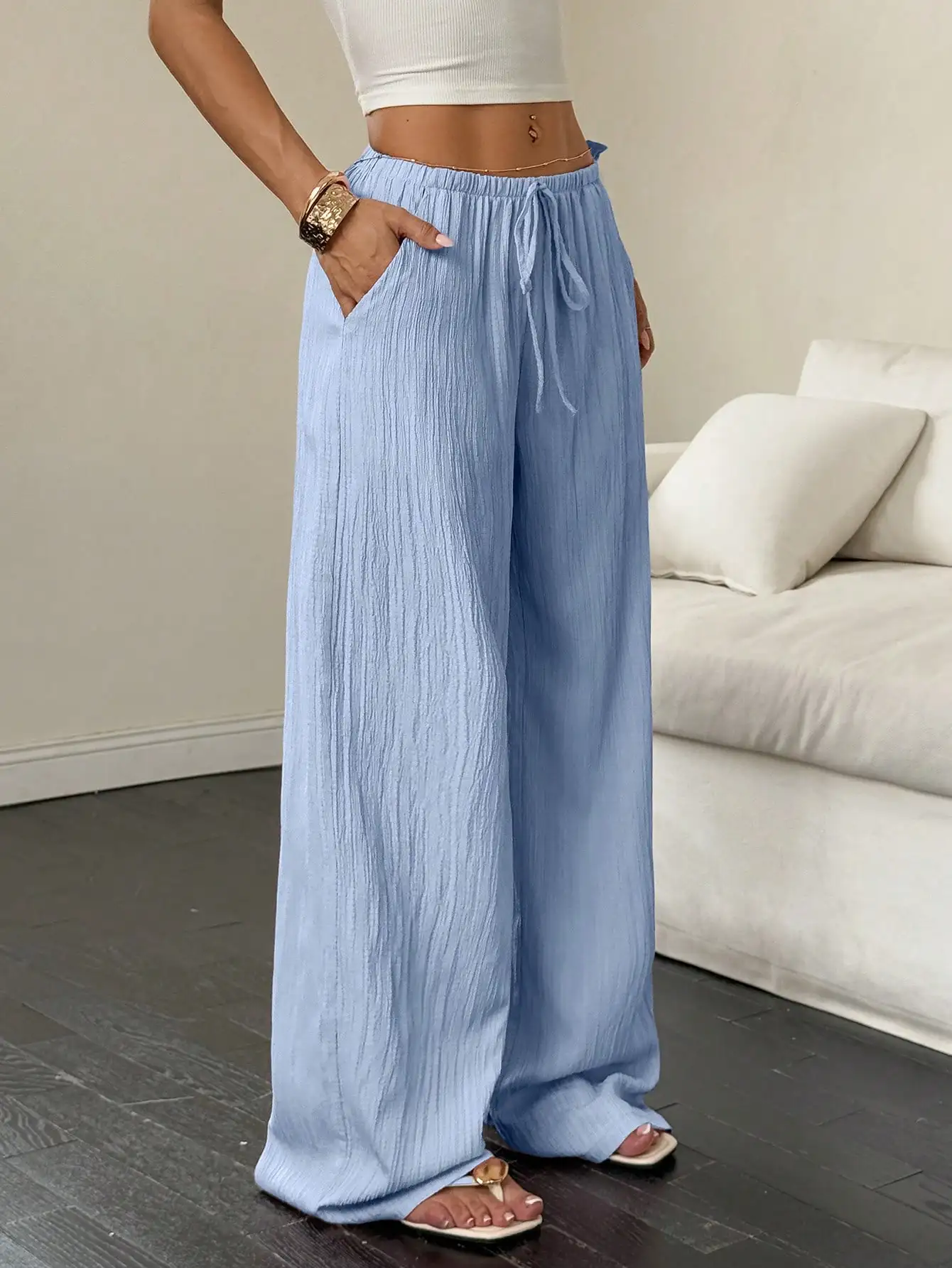 

Женские однотонные широкие брюки для лета и осени