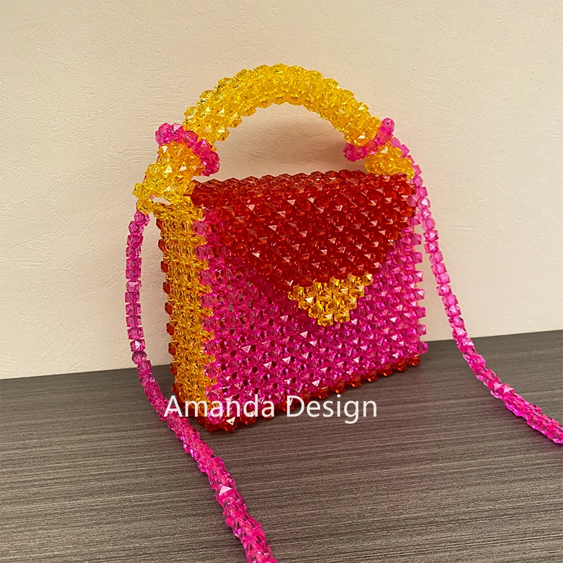 Bead Participate In Activities Party Dinner Color Block Women's Crossbody Ladies Bag for Women Evening 2024 Daily Female Square