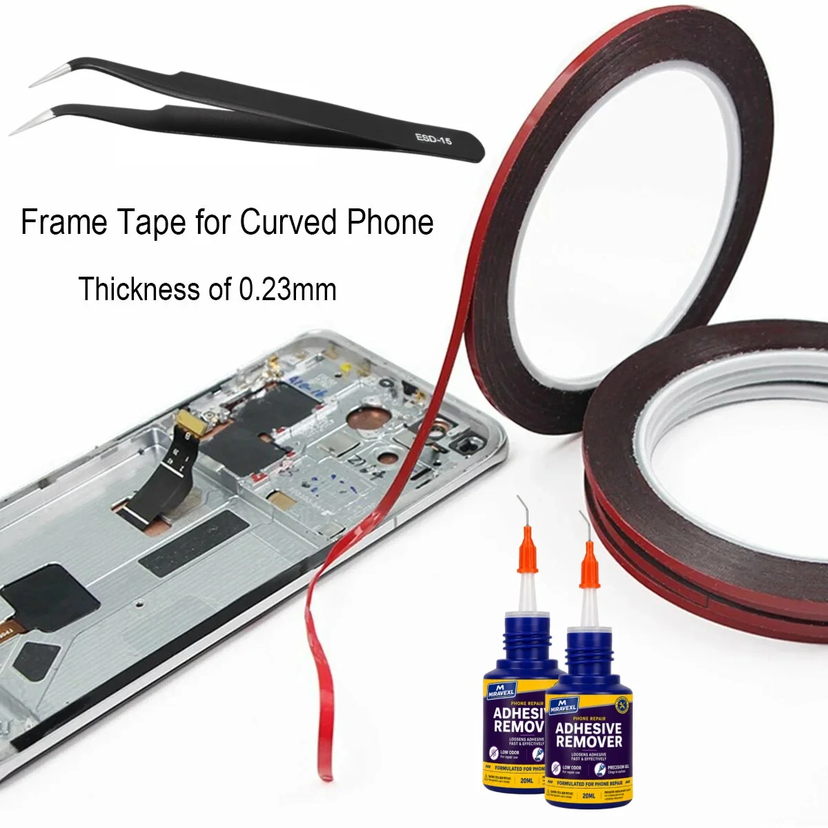 2mm Phone Screen Repair Tape Kit with Tweezers & 20ml Adhesive Remover for Cell Phones, iPads, Tablets, Laptops & Cameras view 3