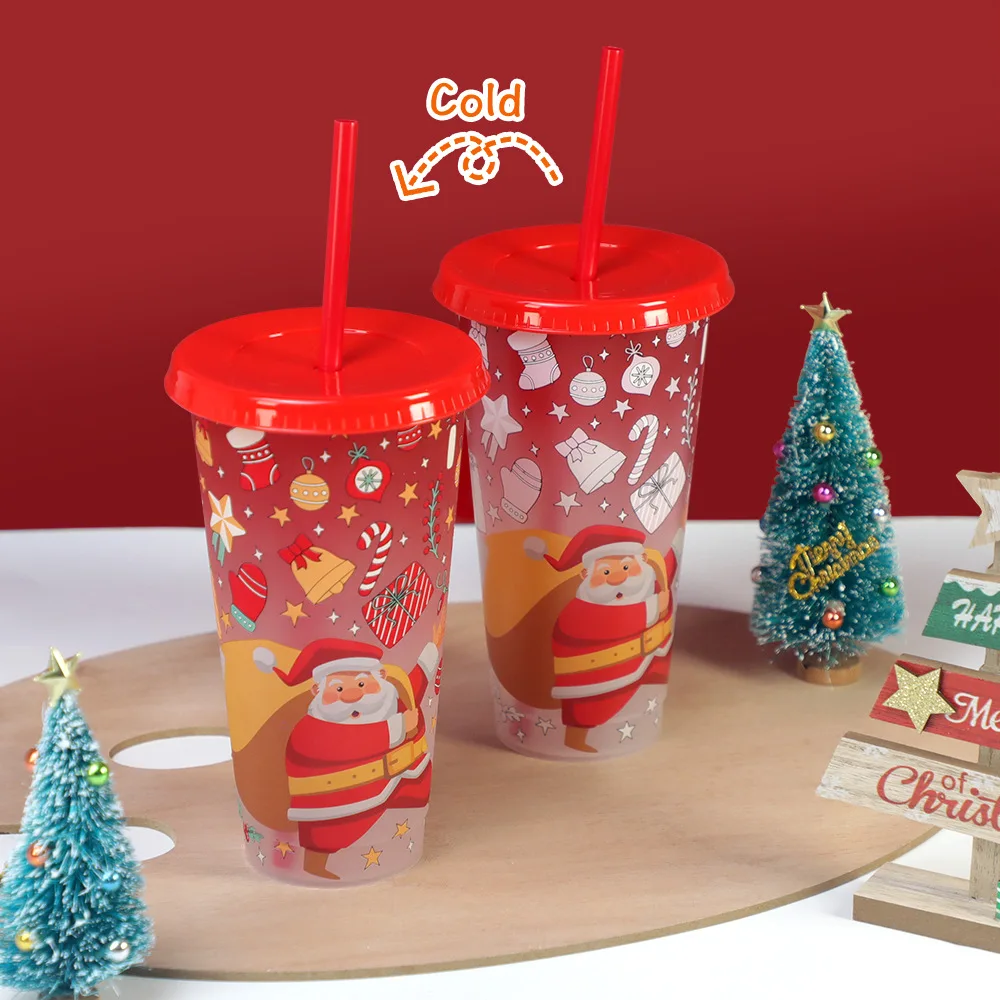 New Color Changing Cup with Lid and Straws Xmas PP Coffee Cups for party 2026 Christmas Halloween Cold Bucket Party Drink Cup