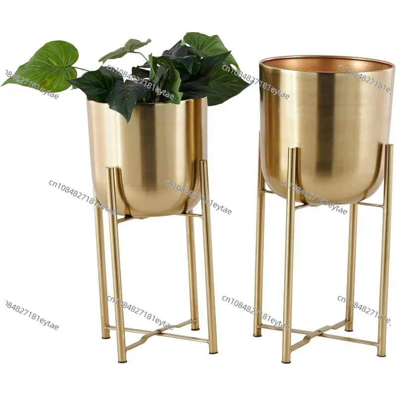 Metal indoor and outdoor large flower pot with removable base, 2 flower pot set, sizes 19 inches and 22 inches respectively.