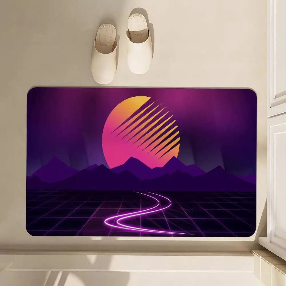 

Vapor Wave Cool Neon Floor Mat Soft Diatom Bathroom Absorbent Floor Mat, Toilet Of The Bathroom, Household Floor Mat, Door Mat C