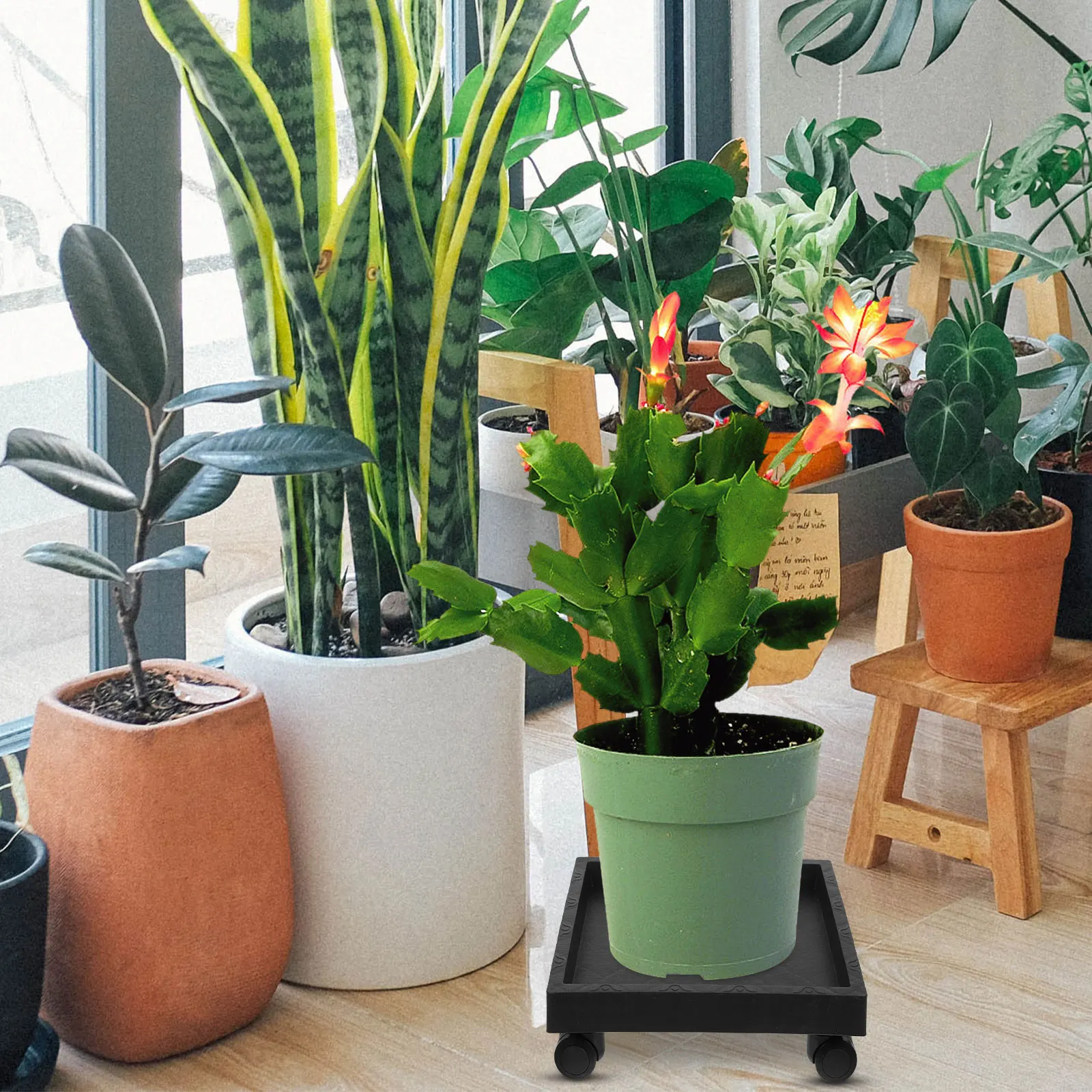 

Square Flower Pot Tray Plants with Wheel Roller Potted Trays Planter Saucer Wheels Stand