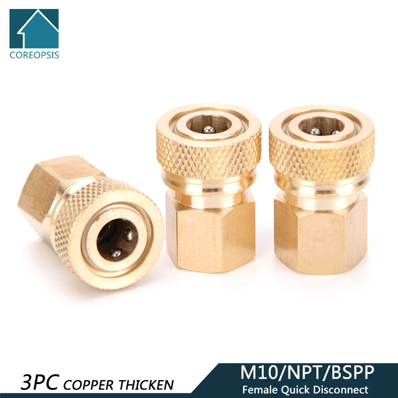 

M10 Thread Quick Disconnect Release Air Refilling Adapter Coupler Sockets NPT BSPP Copper Quick Connect Couplings Fittings 3pcs