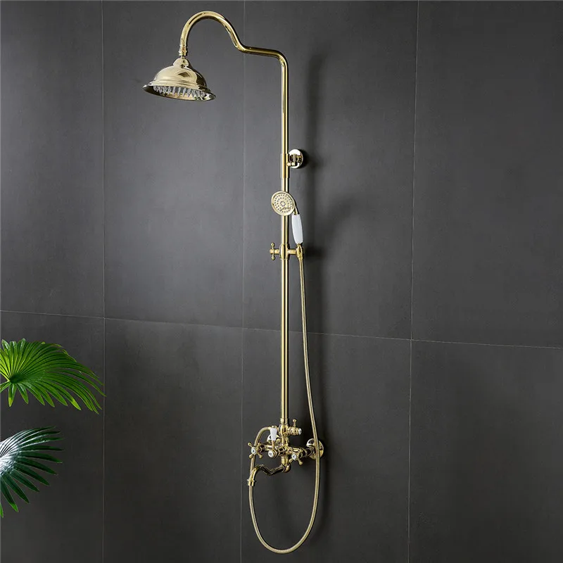Gold Bathroom Shower Faucet Set Brass Bathroom Rainfall Shower Mixer Tap Brass Bath and Shower Faucet Set