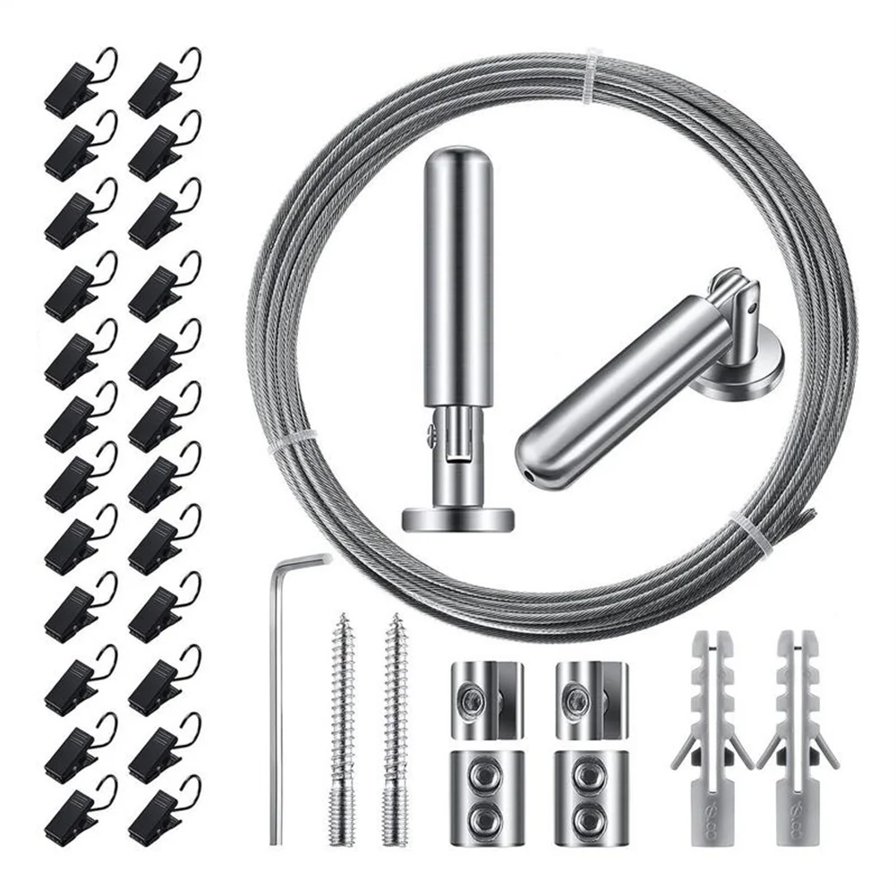 For contemporary Steel Wire Rope Set 5m with 24 Black Clips for Minimalist Curtain Installation in Living Spaces