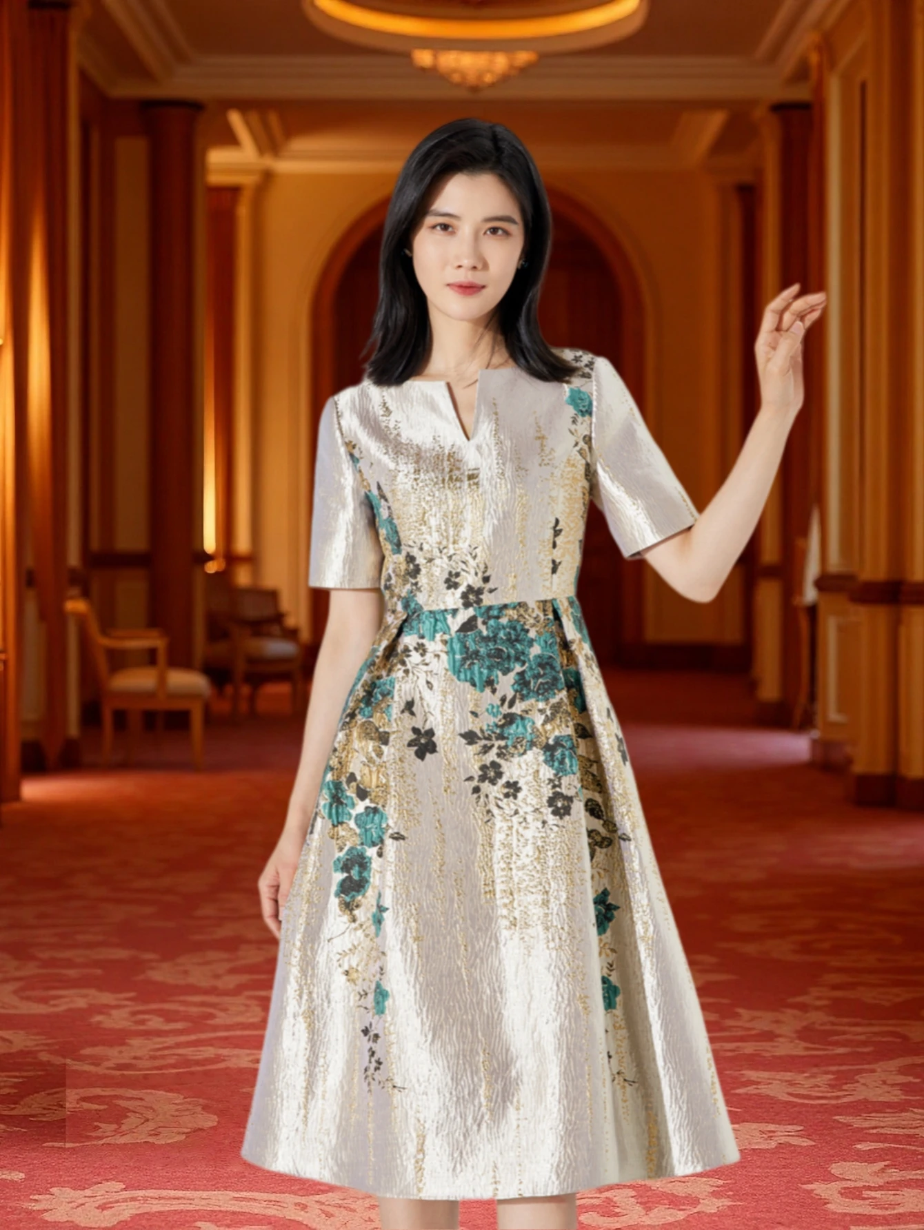 Elegant Summer Women Dress Jacquard Luxury 2025 New Arrival Boho Floral Dress Party Evening Maxi Clothing Ball Gown Robe Vestido