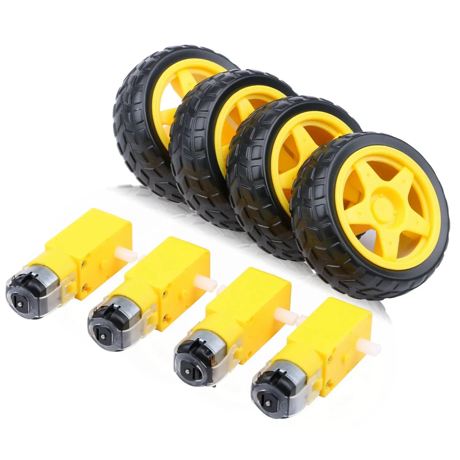 4pcs DC Electric Motor 3-6V Dual Shaft Geared TT Magnetic Gearbox Engine with 4Pcs Plastic Car Tire Wheel, Mini Φ67mm Smart RC