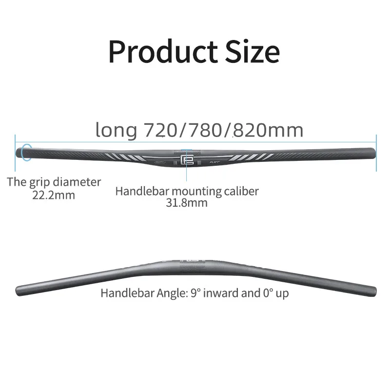 Carbon Mountain Bicycle Handlebar UD Matte Flat MTB Handlebar Bike Accessory Part 31.8mm * 540 9 Degree