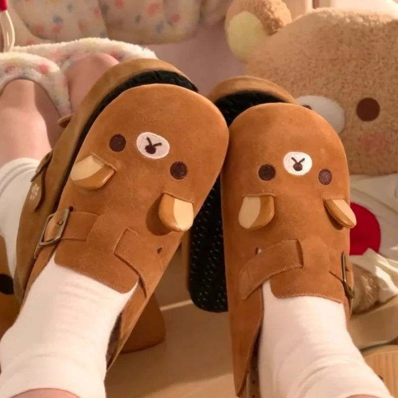 

2025 New Rilakkuma Anime Periphery Half Baotou Thick Bottom Retro Bear Girl Cartoon Style Women'S Shoes Anime Periphery