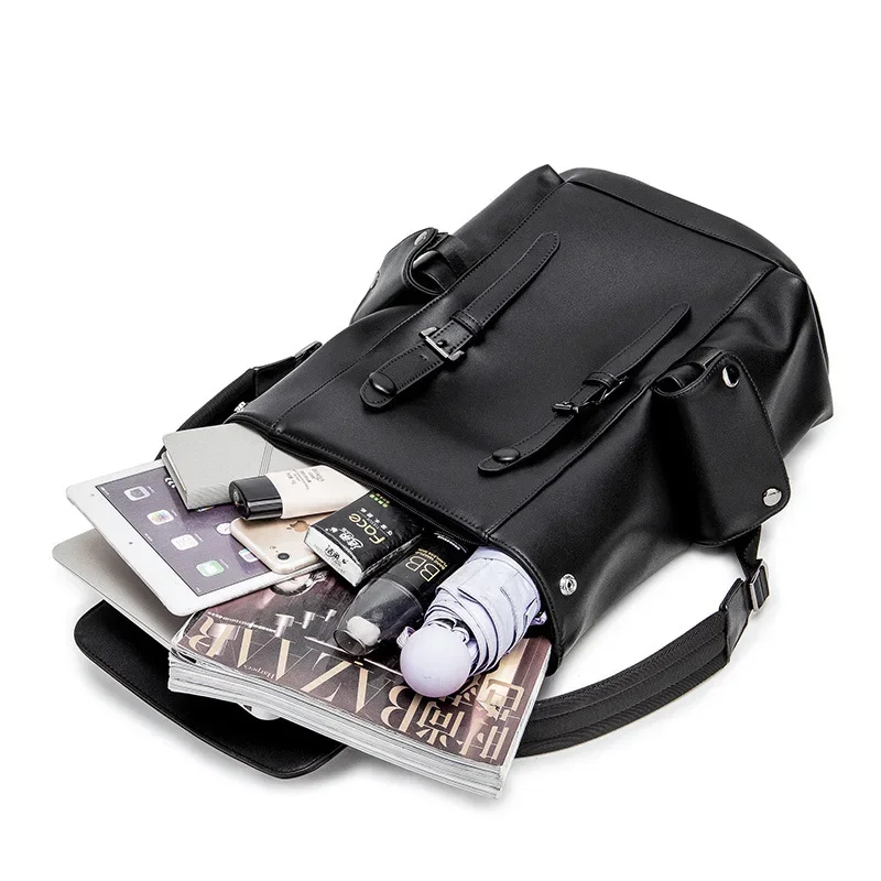 New Fashion Backpack Men Luxury Solid PU Leather Men's Backpack Business Travel Laptop Backpack Male High Capacity School Bag