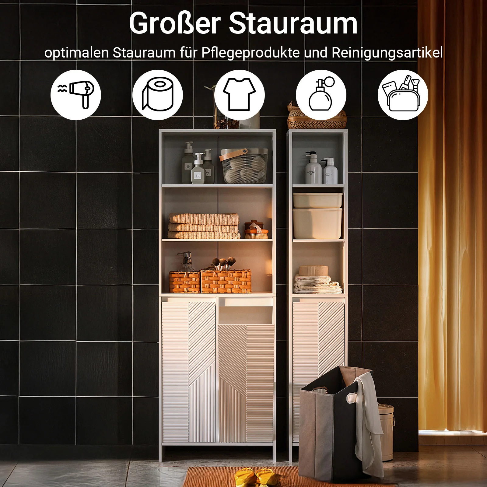 SoBuy BZR155-W Schmaler Badezimmerschrank mit Wäschekorb, Bad Hochschrank mit Türen & Regal für Badezimmer 60x30x171 – Detail 7