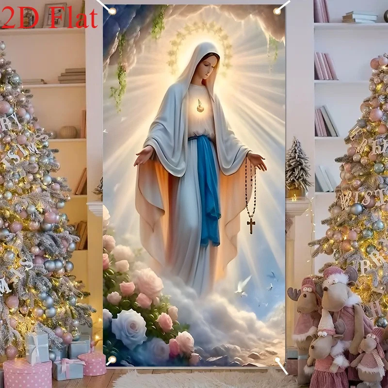 Chic Door Curtain Virgin Mary Door Covers Elegant Religious Hanging Decoration Christmas Banner Polyester Background