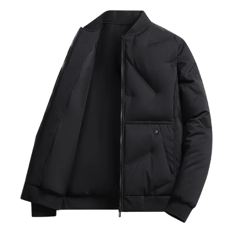 سترة شتوية دافئة للرجال فضفاضة مقاس كبير بلون سادة وياقة واقفة موضة الأعمال معطف مبطن غير رسمي سميك سترة مقاومة للبرد