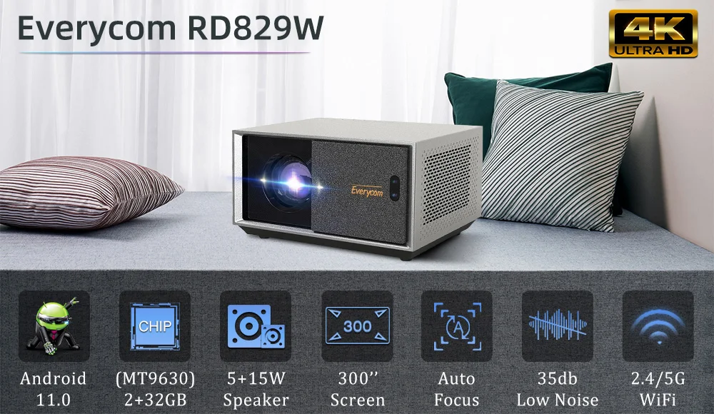 Everycom RD829W Lcd Smart Android Lcd Projector Home Theater Cinema Video Hd Led 1080p 4k 3d Projector 4k