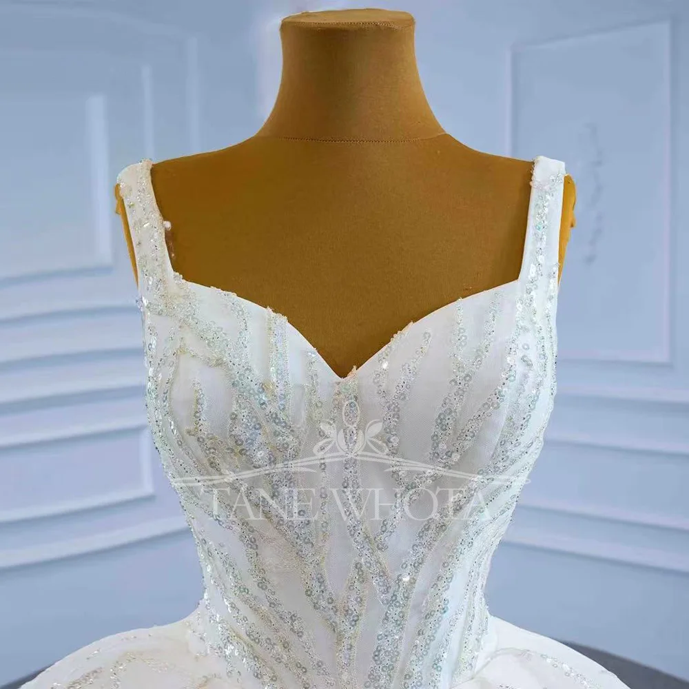 Luxury Spaghetti Straps Bridal Dress 2026 Sexy Lace-Up Back Sequined Customizable Wedding Dress for Weddings