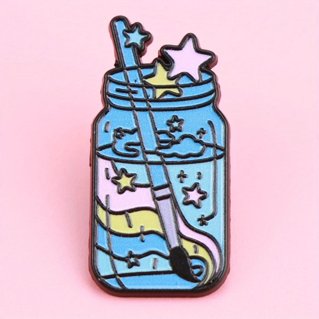 Whimsical Mason Jar Enamel Pin – Starry Night & Magical Design, Zinc Alloy Brooch for Backpacks