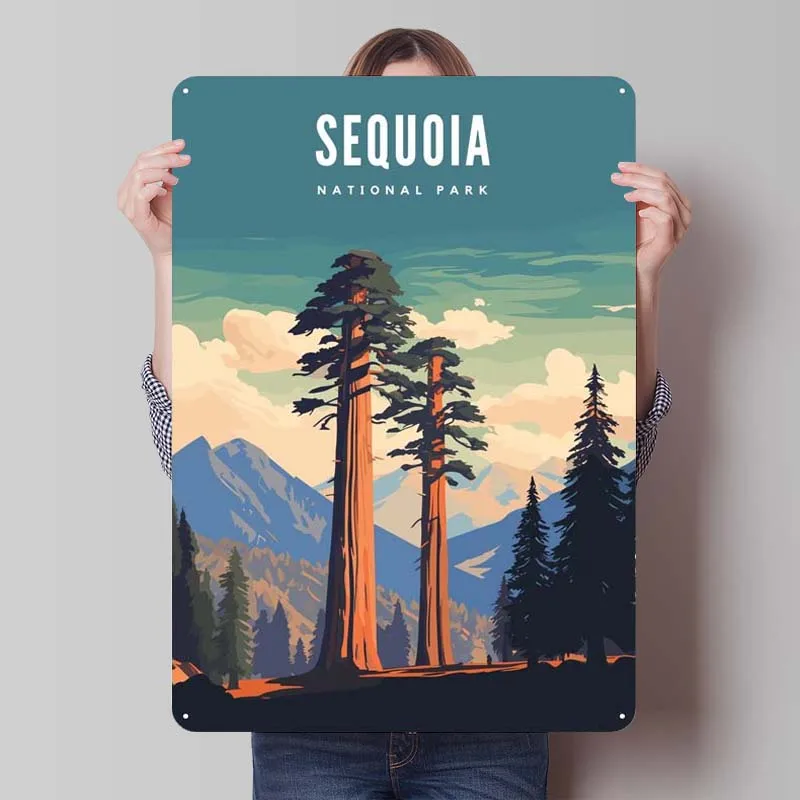 Sequoia National Park Metal Sign Travel Poster Bedroom Decoration Vintage Tinplate Sign for Wall Art Decoration Bathroom Decor