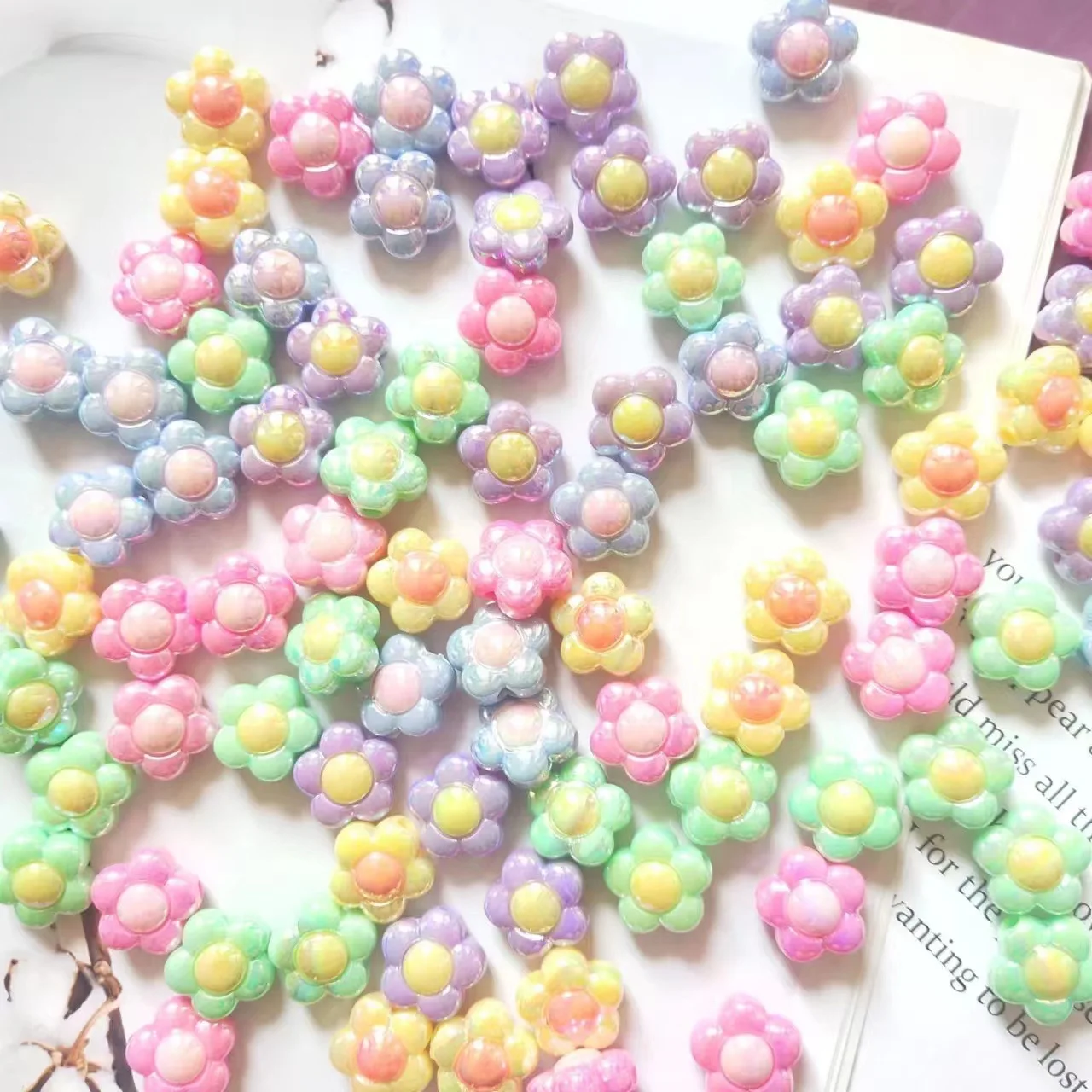 Acrylic AB Plated Two-Tone Sunflower Beads, DIY Handmade Beading Accessories For Phone Charms & Key Chains Squeeze Party Favors
