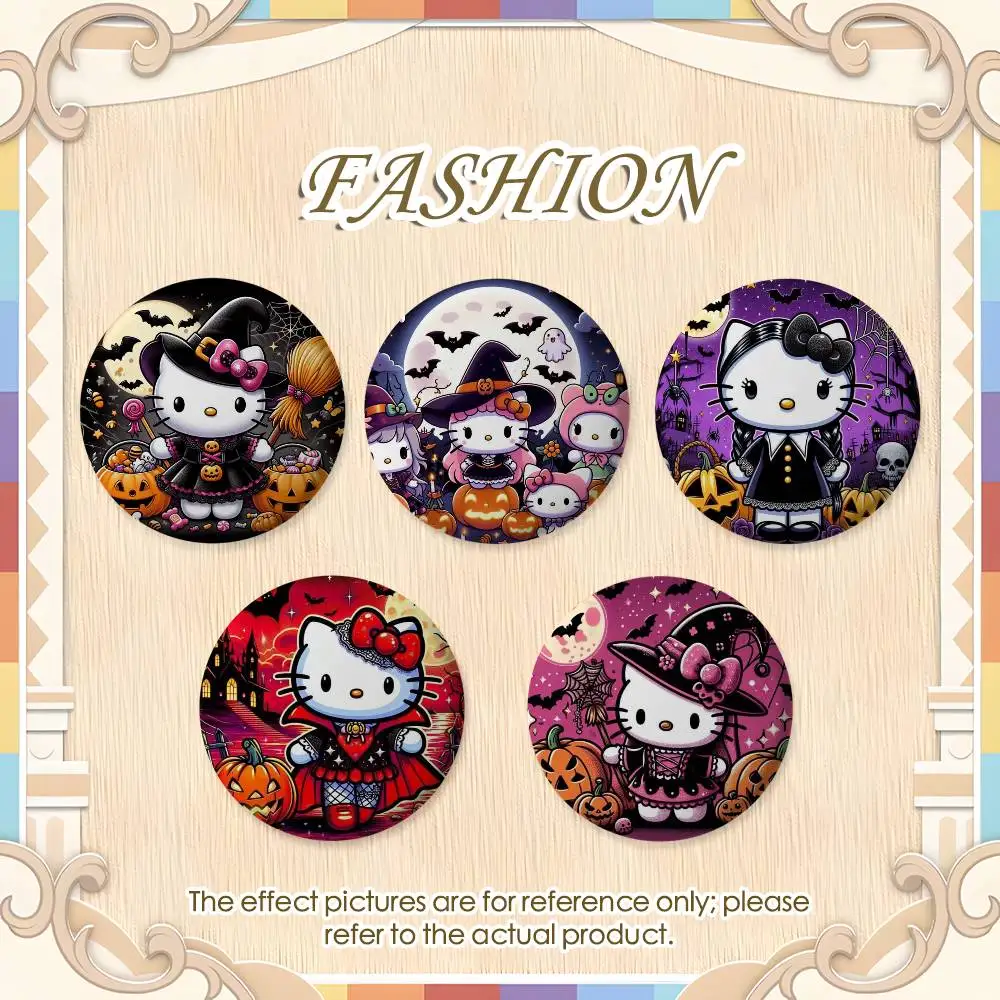 

Hello Kitty All Saints Day Badges Round Exquisite Badge Brooches Creative Pins For Clothes Hat Backpack Gift Accessories